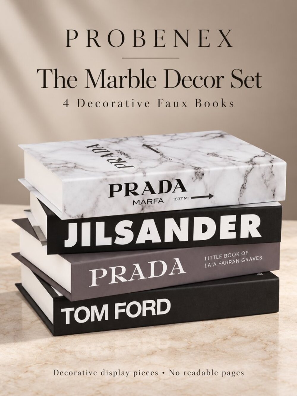 Marble Faux Book Set of 4 Large Coffee Table Shelf Decor - Picture 1 of 6